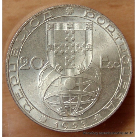 Portugal 20 Escudos 1953 - 25e anniversaire de la réforme financière.  
