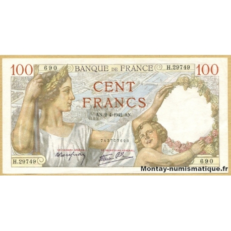 100 Francs Sully  2-4-1942 H.29749