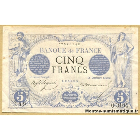 5 Francs Noir 13 novembre 1873  Q.3104