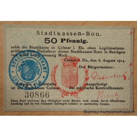 Allemagne - Colmar 50 Pfennig 6 août 1914 Stadtkassen-Bon