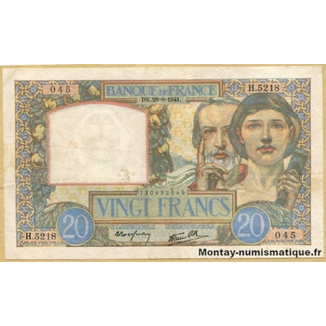 20 Francs Science et travail 28-8-1941