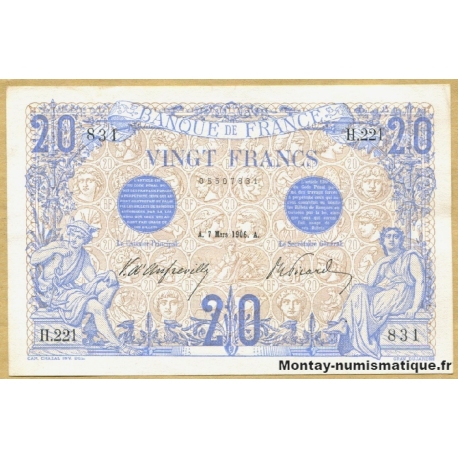 20 Francs bleu 07 mars 1906 