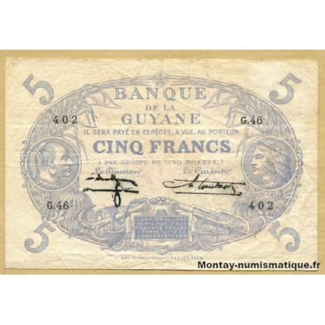  Guyane 5 Francs Cabasson bleu ND ( 1944)