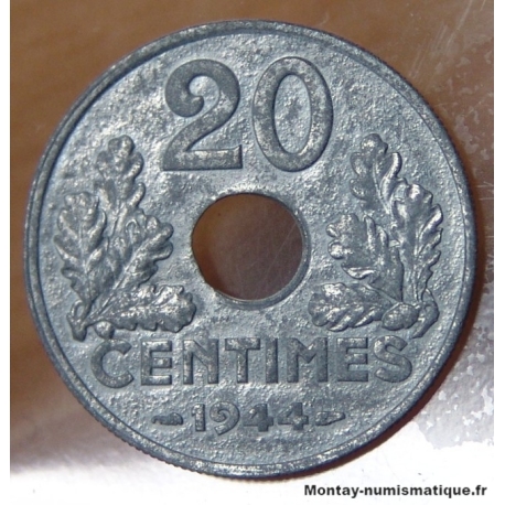 Etat Français 20 Centimes 1944 Zinc type 20.
