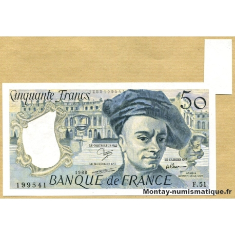 50 Francs Quentin de la Tour 1988 Fauté avec appendice