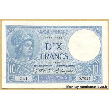 10 Francs Minerve 18-11-1920 O.7025