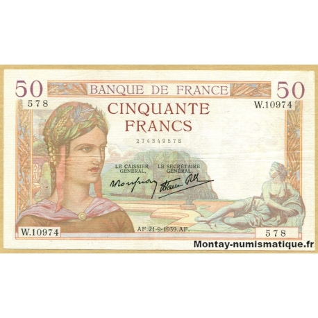50 Francs Cérès 21-9-1939 W.10974  