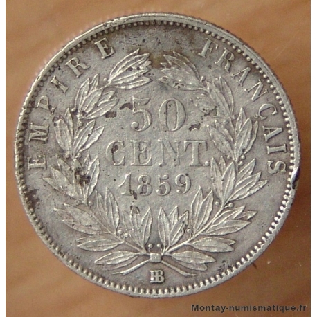 Napoléon III 50 centimes 1859 BB Strasbourg tête nue