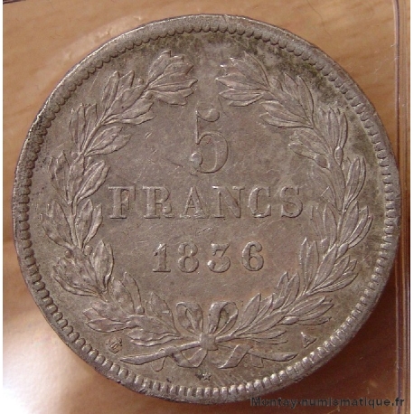 5 Francs Louis Philippe laurée 1836 A Paris