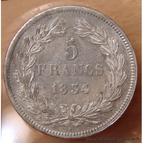 5 Francs Louis Philippe laurée 1834 A Paris