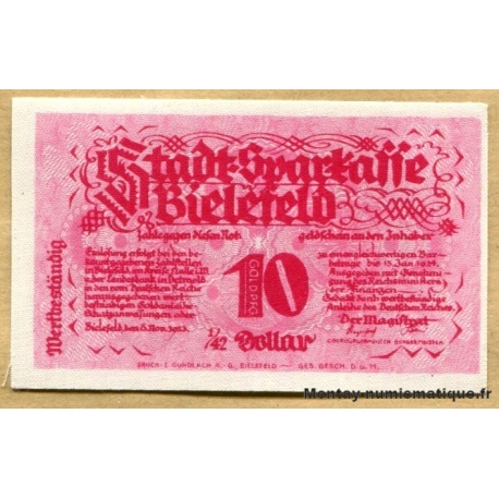 Allemagne - Bielefeld 10 Goldenpfennig ou 1/42 Dollar 8-11-1923