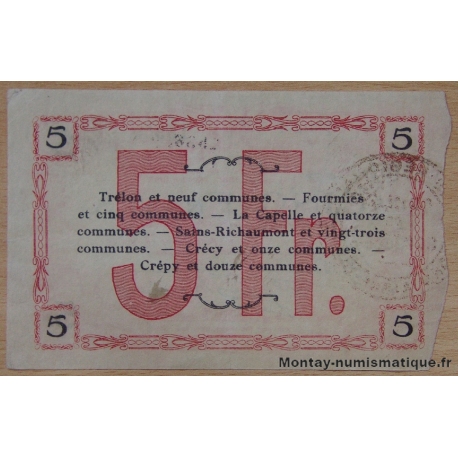 Bon régional - 5 Francs 18-06-1917 Département Nord Aisne et Oise 