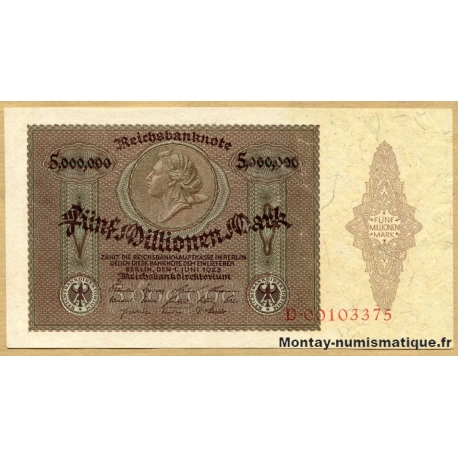 Allemagne - 5 Millionen Mark 01 juin 1923 série D