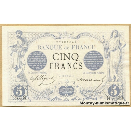 5 Francs Noir 13 novembre 1873  B.3109