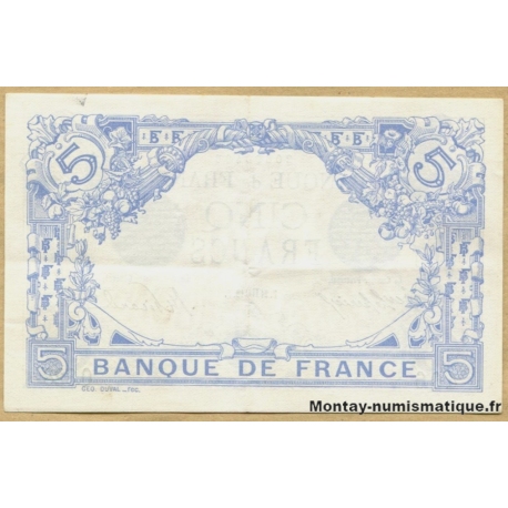 5 Francs Bleu 21 Août 1912 Q.828