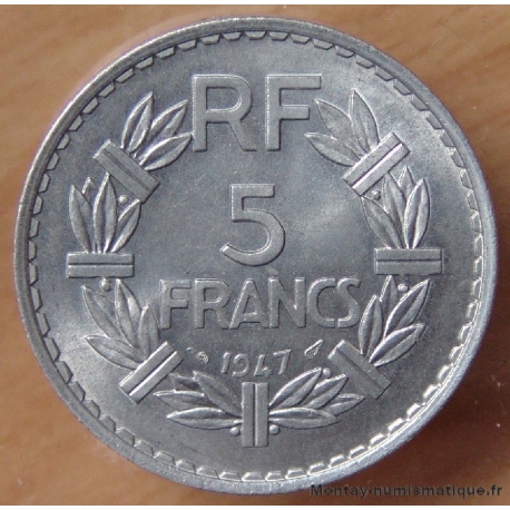 5 Francs Lavrillier Aluminium 1947 le 9 ouvert .