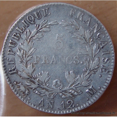 5 Francs Napoléon Empereur AN 12 M Toulouse