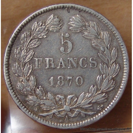 5 Francs Cérès sans légende 1870 A Paris