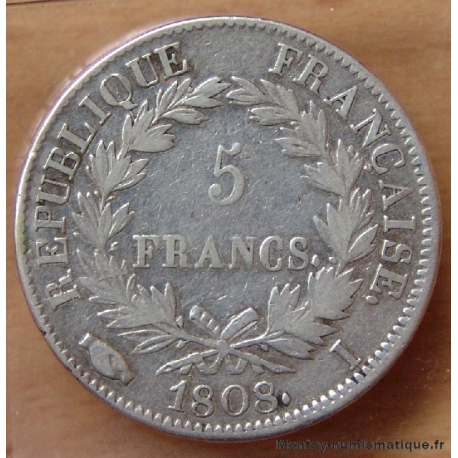 5 Francs Napoléon I 1808 I Limoges.  République Française