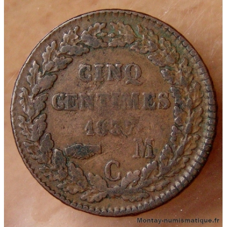 Monaco 5 centimes 1837 MC  Honoré V petite tête cuivre