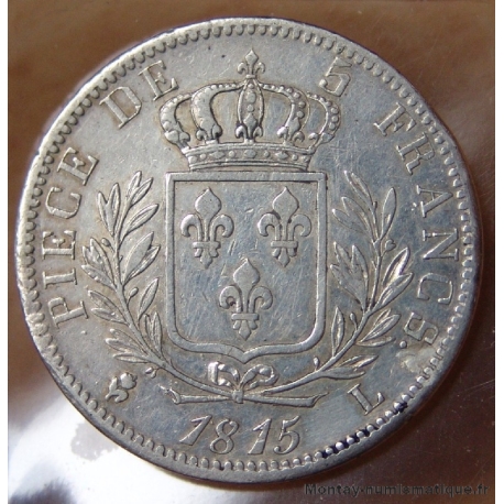 5 Francs Louis XVIII 1815 L Bayonne buste habillé