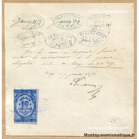 Aube (10) 50 Francs Les Riceys Obligation (01/03/1872).