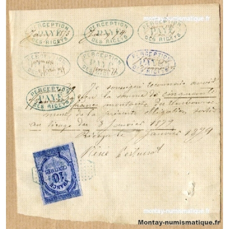 Aube (10) 50 Francs Les Riceys Obligation (11/02/1872).