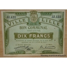 Lille (59) Bon Communal 10 Francs 31/08/1914