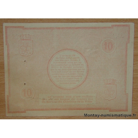 Lille (59) Bon Communal 10 Francs 31/08/1914