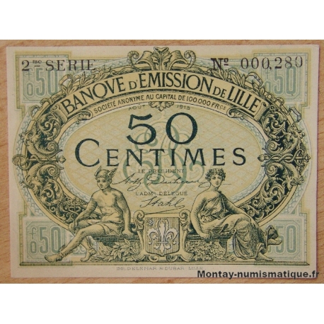 Lille (59) Banque d'Emission 50 Centimes 1915