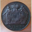 Monaco 20 Francs Honoré V uniface 1838 revers