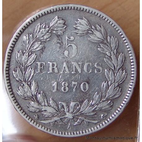5 Francs Cérès 1870 A Paris sans légende.