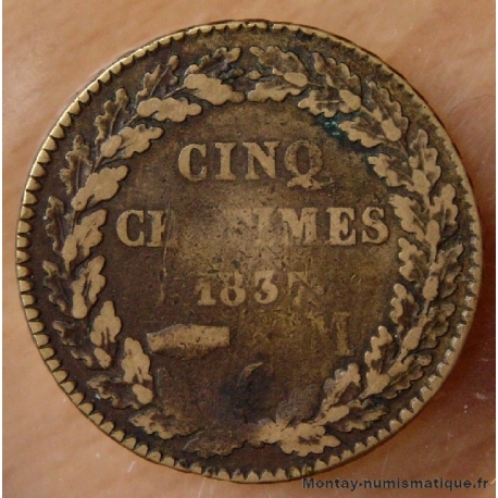 Monaco Honoré V 5 centimes 1837 MC cuivre jaune