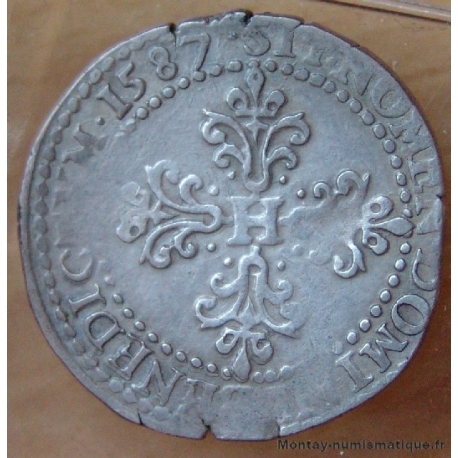 Henri III Demi Franc Col plat 1587 B Rouen