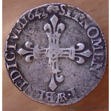 Louis XIII 1/8 écu à la croix fleurdelisée 1642 AR Arras