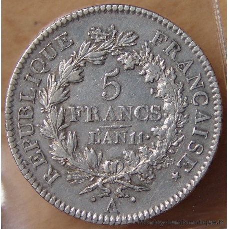 5 Francs Union et Force AN 11 A Paris