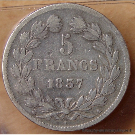 5 Francs Louis Philippe laurée 1837 A Paris