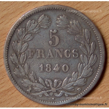 5 Francs Louis Philippe laurée 1840 D