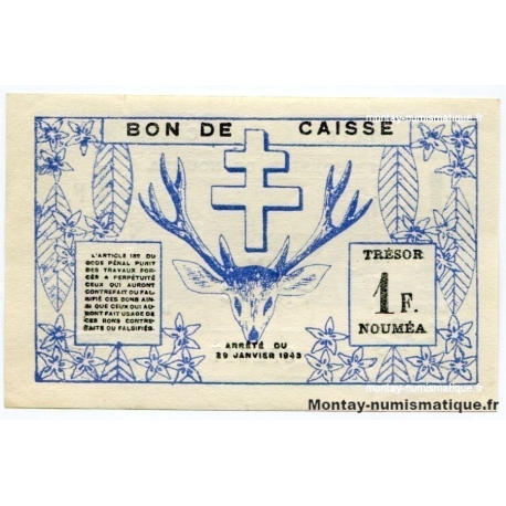 Nouvelle Calédonie 1 Franc trésorerie Nouméa 1943