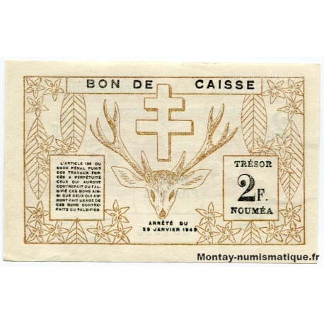 Nouvelle Calédonie 2 Francs trésorerie Nouméa 1943
