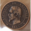 Dix centimes Napoléon III  1855 MA Marseille, tête nue.