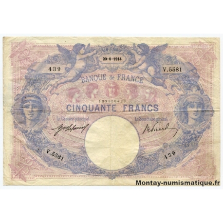 50 Francs bleu et rose 20-8-1914 V.5581