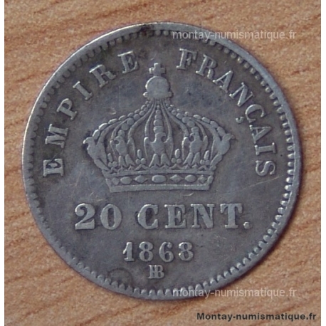 20 Centimes Napoléon III tête laurée 1868 BB