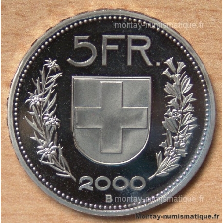 Suisse 5 Francs 2000 B Berne flan bruni -Proof