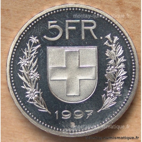 Suisse 5 Francs 1997 B Berne flan bruni -Proof