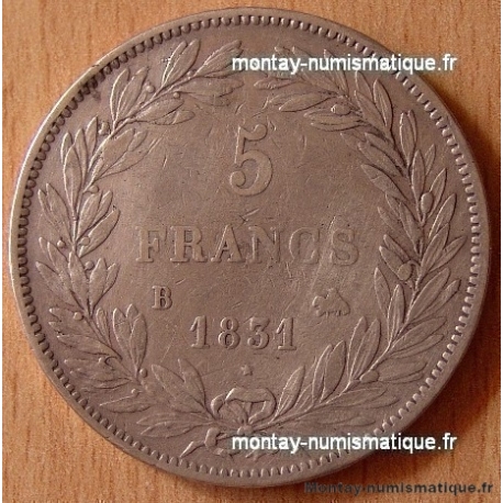 5 Francs Louis Philippe I tête nue TR 1831 B Rouen