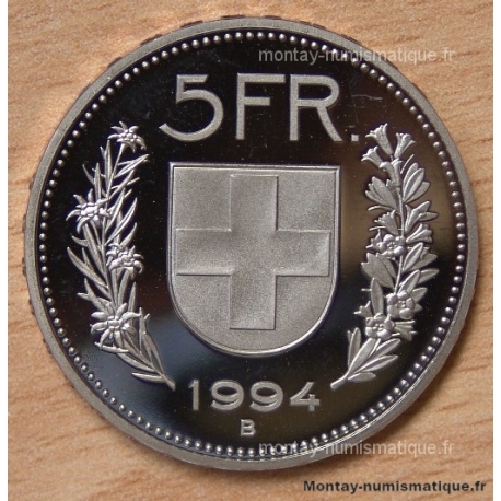 Suisse 5 Francs 1994 B Berne flan bruni -Proof