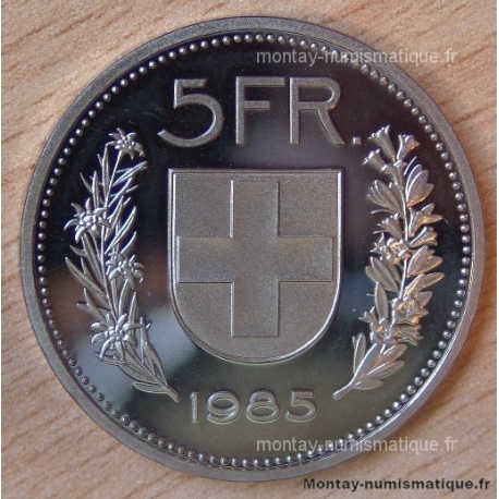 Suisse 5 Francs 1985  Berne flan bruni -Proof