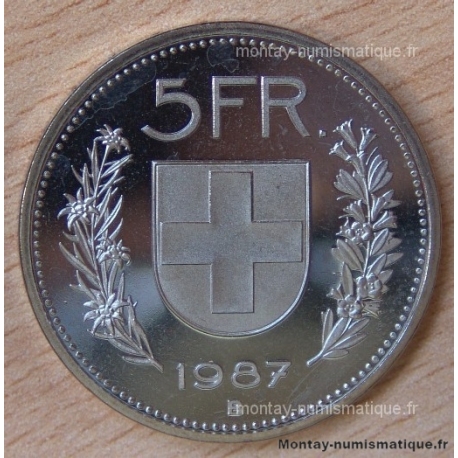 Suisse 5 Francs 1987 B Berne flan bruni -Proof