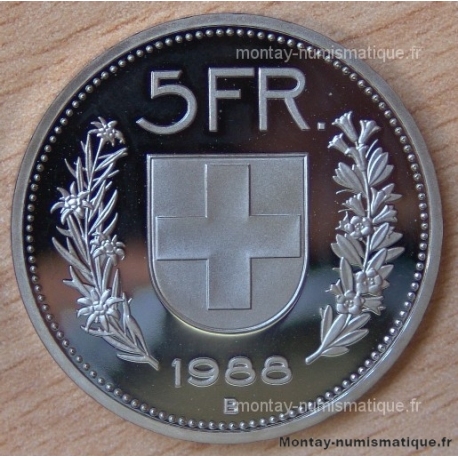 Suisse 5 Francs 1988 B Berne flan bruni -Proof